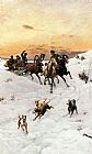 Bodhan Von Kleczynski Canvas Paintings - Figures in a Horse drawn Sleigh in a Winter Landscape